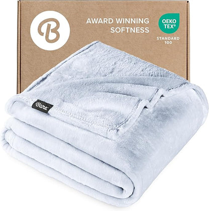 Bare Home Fleece Blanket - Full/Queen - Ultra-Soft Lightweight for Bed, Sofa, and Couch - Luxury Microplush - Cozy Warm Blanket (Full/Queen, Blue Mist)