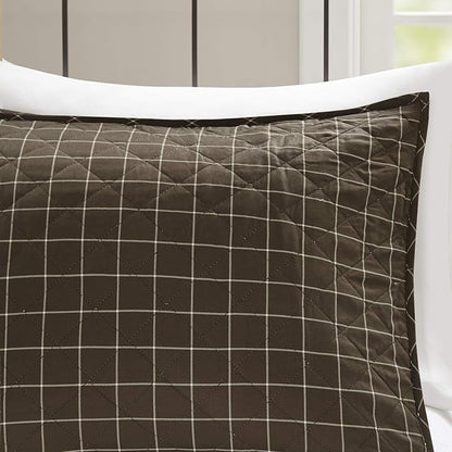 Madison Park Reversible Quilt Cabin Lifestyle Plaid Design - All Season, Breathable Coverlet Bedspread Bedding Set, Matching Shams, Timber Black/Brown Full/Queen(90"x90") 3 Piece