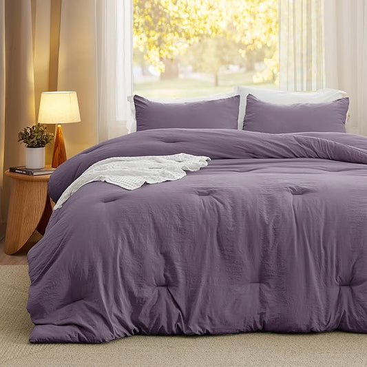 Bedsure Queen Comforter Set, Grayish Purple Soft Prewashed Bedding for All Seasons, 3 Pieces GentleSoft™ Bed Set, 1 Lightweight Comforter (90"x90") and 2 Pillowcases (20"x26")