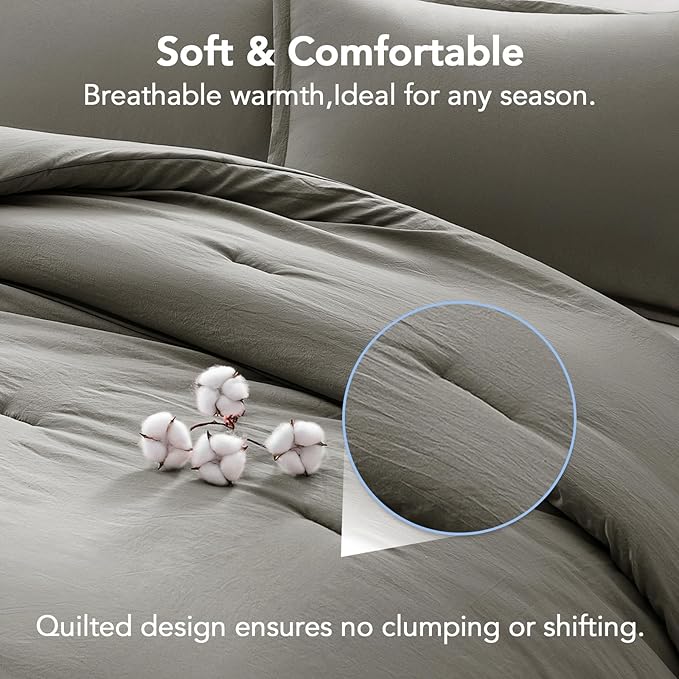 California King Comforter Set Grey,3PCS Soft Lightweight Breathable Bedding Comforter Sets for All Season, Cal King(104''×96'' Comforter & 2 Pillowcases)
