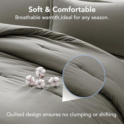 Full Comforter Sets Grey,3PCS Soft Lightweight Breathable Bedding Comforter Sets for All Season, Full Size(82''×86'' Comforter & 2 Pillowcases)