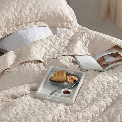 Bedsure Quilts Queen Size - Lightweight Bedspreads Queen Size with Basket Weave Pattern, Soft Quilt Bedding Set, Beige Comforter Set Coverlet for All Seasons with 2 Pillow Shams (90" x 96") | Skin-Friendly Soft, All-Season Comfort, Breathable, Lightwei...