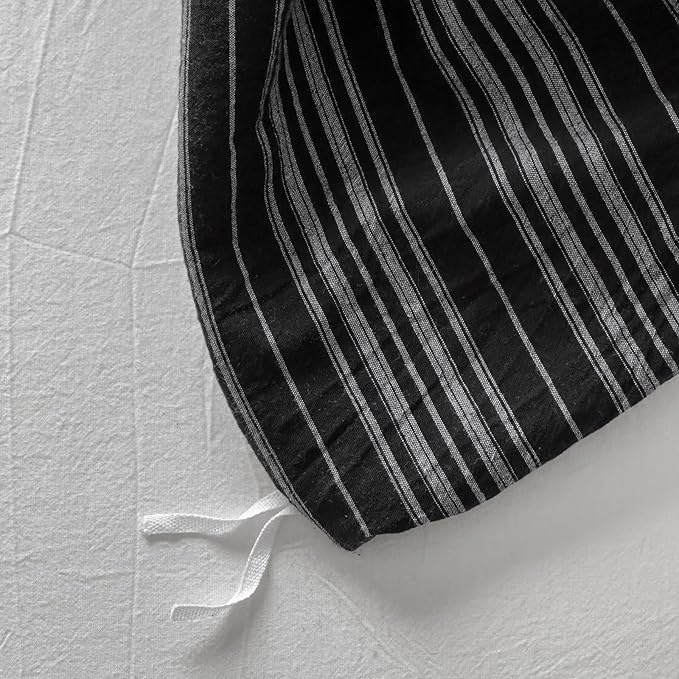 Striped Twin XL Duvet Cover Black Washed Cotton Twin XL Comforter Cover Grey Vertical Stripe Farmhouse Zipper Duvet Cover Set with Ties Soft Boho Bedding Set Minimalist Duvet Protector
