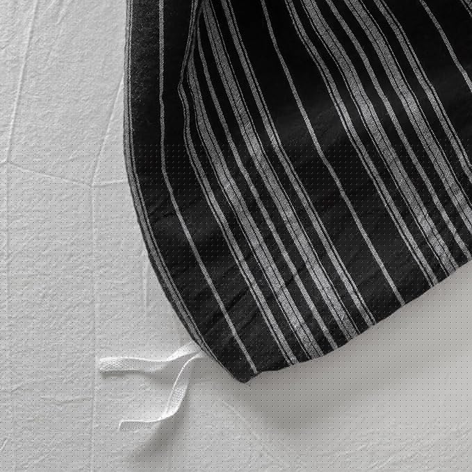 Striped Twin Size Duvet Cover Black Washed Cotton Twin Comforter Cover Grey Vertical Stripe Farmhouse Zipper Duvet Cover Set with Ties Soft Boho Bedding Set Minimalist Duvet Protector
