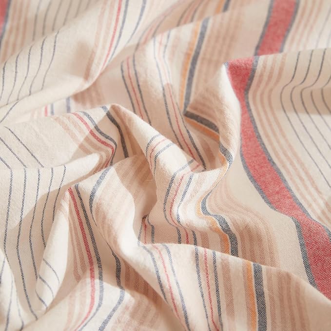 HighBuy Queen Comforter Set Blush Brown Striped Bedding Set 3 Piece,Vintage Stripes Pattern Printed Comforter Fluffy with 2 Pillowcases,Breathable Soft All Season Boho Chic Comforter Sets