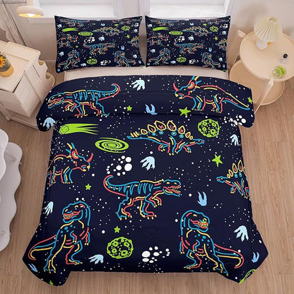 NINENINE Dinosaur Comforter Sets for Boys,Kids Dinosaur Bedding Set,Twin Size Bedding Sets for Boys Kids,Dark Blue Comforter Set with 1 Comforter 1 Pillowcase