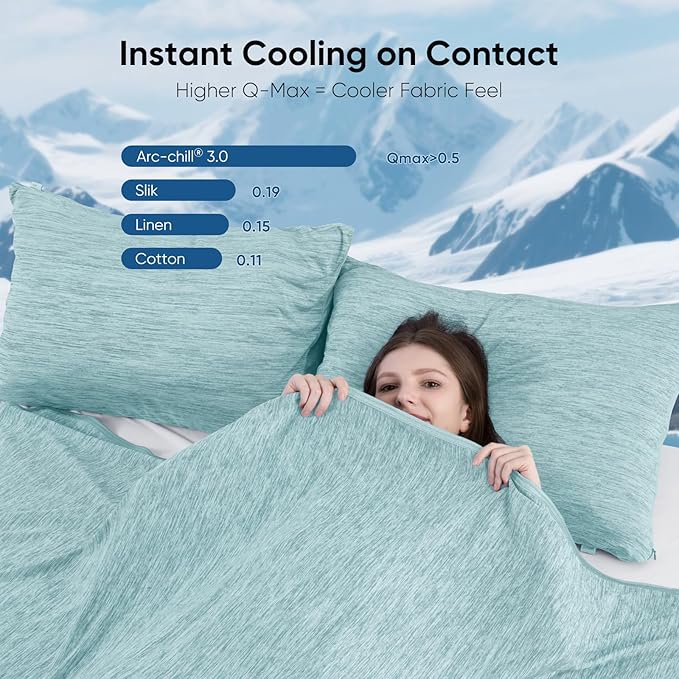 Elegear Revolutionary Cooling Blanket Queen Absorbs Heat to Keep Body Cool for Night Sweats, Arc-Chill 3.0 Cool Fiber Q-Max>0.5 for Hot Sleepers, Lightweight Summer Cold Blankets for Sleeping, Green