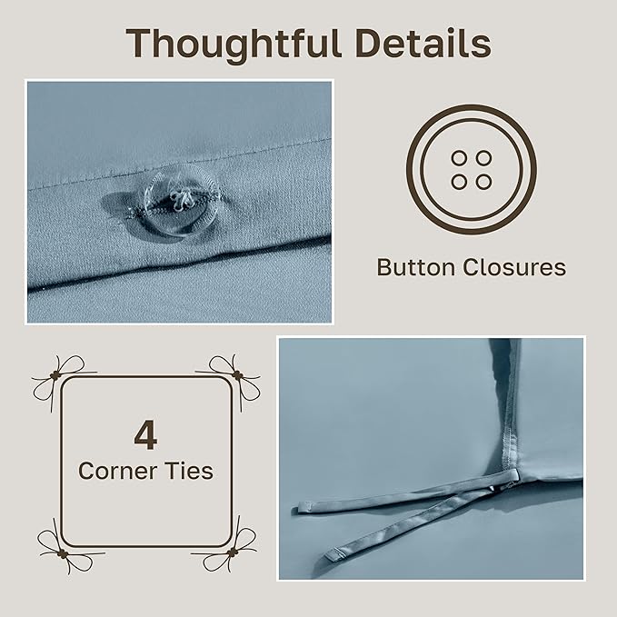 California Design Den Natural 100% Long Staple Cotton Duvet Cover Queen Size/Full Size Only Premium 400 Thread Count Duvet Cover Queen Size Cotton, Soft Weave, Button Closure Corner Ties - Sky Blue