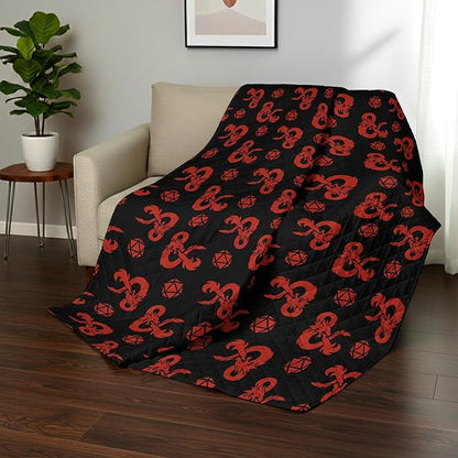 Northwest Dungeons & Dragons “Heed The Call” Full/Queen Quilted Blanket, Cozy Fantasy Bedding for Gamers, Kids & Adults, Throw for Bedroom, Sofa, or Game Room Décor, 90 x 90 Inches