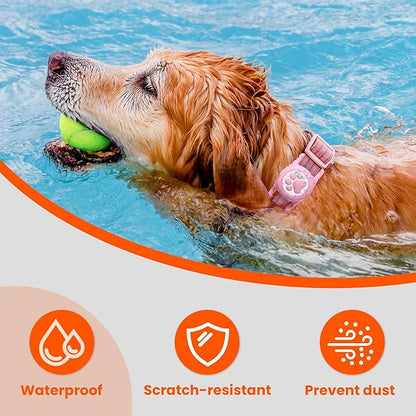 IP68 Waterproof Compatible with AirTag Dog Collar Holder, Silicone with AirTag Dog Holder for Apple AirTags (Pinkx2)