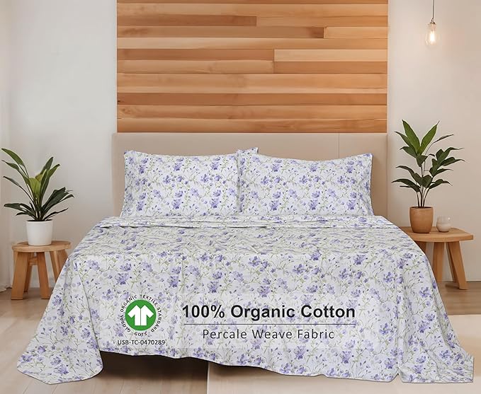 RUVANTI 100% Organic Cotton Sheets Twin XL, Percale Weave, GOTS Certified, 3-Piece Set, Deep Pocket 15", Crisp & Breathable, Soft Durable Bedding, Sábanas Algodón Orgánico – Heather