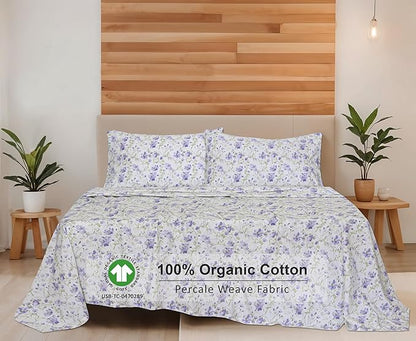 RUVANTI 100% Organic Cotton Sheets Queen Size, Percale Weave, GOTS Certified, 4-Piece Set, Deep Pocket 15", Crisp & Breathable, Soft Durable Bedding, Sábanas Algodón Orgánico – Heather