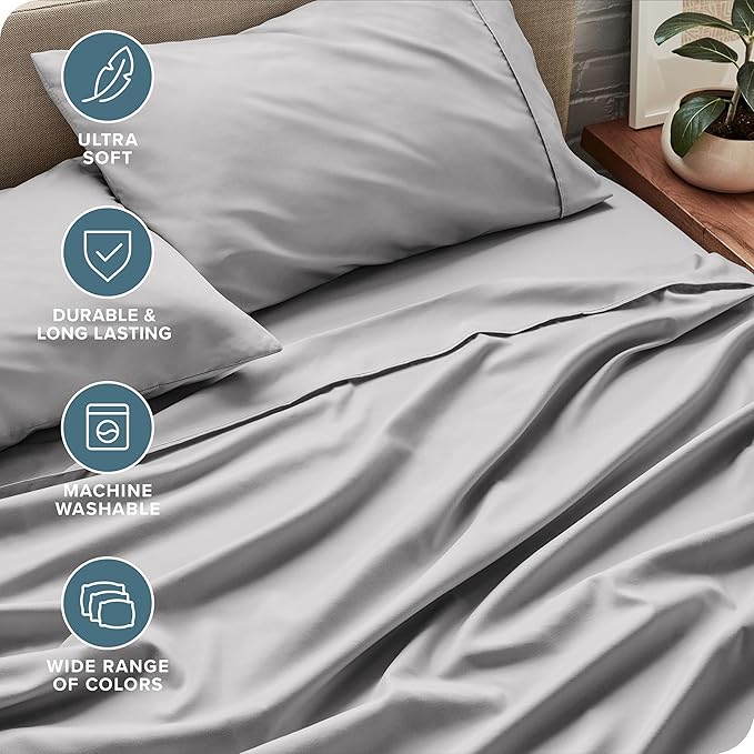 Bare Home Full Sheet Set - 1800 Ultra-Soft Microfiber Full Bed Sheets - Double Brushed - Deep Pockets - Easy Fit - 4 Piece Set - Bedding Sheets & Pillowcases (Full, Light Grey)