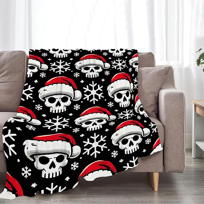 Gothic Christmas Skull Blanket Super Soft Warm Fluffy Fleece Flannel Throw Blanket Cozy Fuzzy Plush Stuff Bedding Blankets Gifts for Women Kids Boys Girls Adults 60"X50"