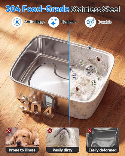 Kastty 4Gal/15L Dog Water Fountain, Large Capacity Stainless Steel Pet Water Fountain with Water Level LED Light, Ultra Quiet Dog Water Bowl Dispenser for Large Multi-Pet, Easy to Clean (FS78,Grey)