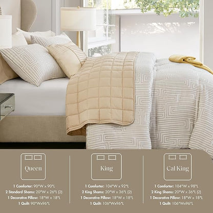Madison Park Cal King Comforter Set Jacquard Metallic Thread Comforters, All Season Comforter & Quilt Bed Set Cal King Size Comforter, Pillow, Shams, Royce, Cal King Ivory 5 Piece