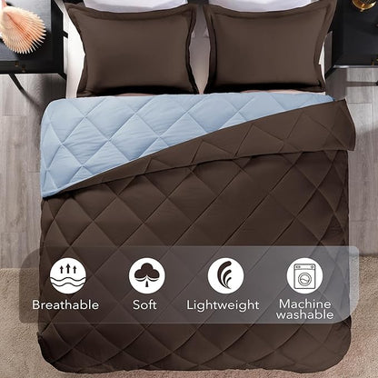 downluxe Twin Comforter Set - Brown and Blue Twin Comforter, Soft Bedding Sets for All Seasons -2 Pieces - 1 Comforter (66"x92") and 1 Pillow Sham(20"x26")