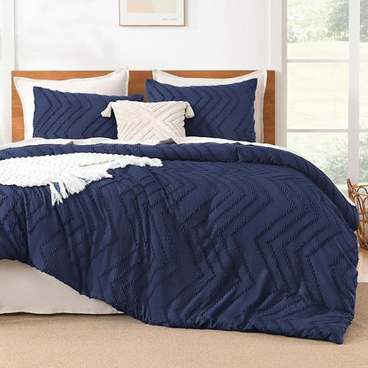 Litanika Comforter Super King Size Set Indigo, 3 Pieces Chevron Tufted Solid Bedding Comforter Sets, Fluffy Bed Set