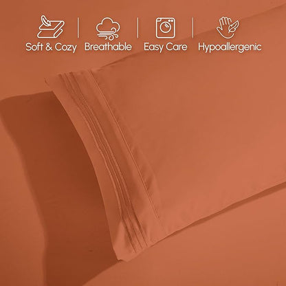 Elegant Comfort Luxurious 1500 Premium Hotel Quality Microfiber 4-Piece Sheet Set, 18-24 Inches Deep - Extra Deep Pocket Sheets - Ultra Soft 4PC Deep Pocket Sheets, Full, Coral
