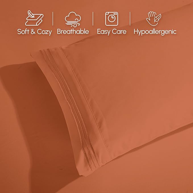 Elegant Comfort Luxurious 1500 Premium Hotel Quality Microfiber 4-Piece Sheet Set, 18-24 Inches Deep - Extra Deep Pocket Sheets - Ultra Soft 4PC Deep Pocket Sheets, King, Coral