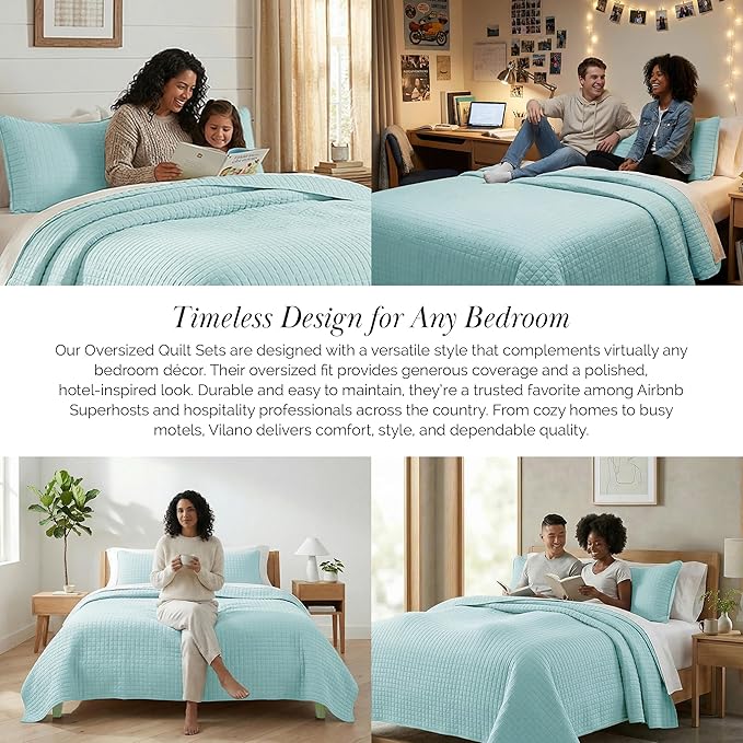 Southshore Fine Living, Inc. Quilts Queen Size with 2 Pillow Shams, Full Bedding Set, Pet Hair Resistant Bedding, Quilt Coverlet Bedspreads Queen Size/Full Bedspread with 2 Pillow Shams, Sky Blue