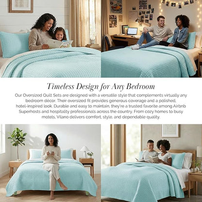 Southshore Fine Living, Inc. Twin Quilt Bedding Set, Soft Microfiber Coverlet Bedspread, Stain and Pet Hair Resistant Bedding, XL/Twin Blue Quilt Comforter Set with 1 Pillow Sham, Sky Blue