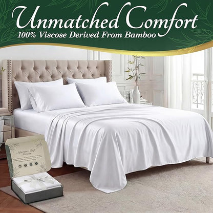 DECOLURE 100% Viscose Derived from Bamboo Sheets Twin Size - Luxury 4 Pc Naturally Cooling Sheets, Ultra Soft Bed Set - Deep 17" Pockets, Durable Double Stitching, Oeko Tex Standard (White)