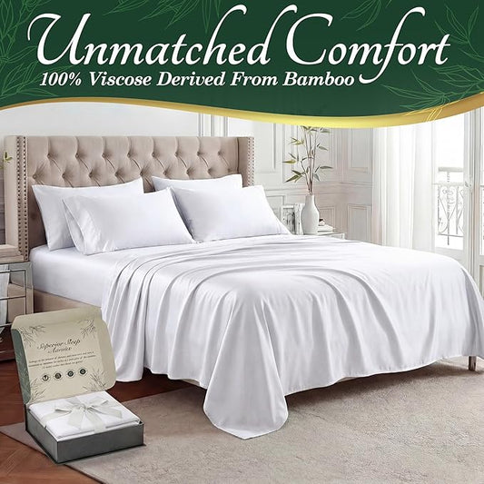 DECOLURE 100% Viscose Derived from Bamboo Sheets Twin Size - Luxury 4 Pc Naturally Cooling Sheets, Ultra Soft Bed Set - Deep 17" Pockets, Durable Double Stitching, Oeko Tex Standard (White)