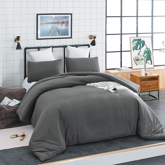 KAREVER Gray Comforter Set Twin Grey Bedding Set Girls Bed Blanket Set Breathable Teens Deep Gray Lightweight Quilts Set Twin Size