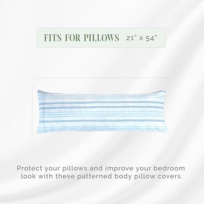 Elegant Comfort Ultra Soft 1-Piece Set Striped Print Pillowcases - 1500 Premium Hotel Quality Microfiber, Soft and Smooth Hidden Zipper Closure 1-Piece Pillow Covers - Body Pillowcase, Traci Aqua