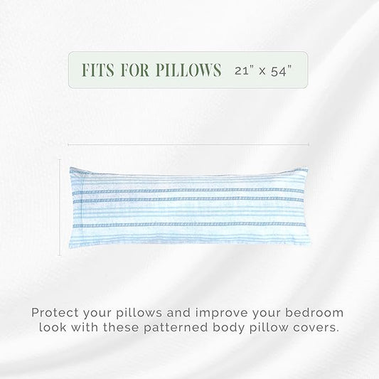 Elegant Comfort Ultra Soft 1-Piece Set Striped Print Pillowcases - 1500 Premium Hotel Quality Microfiber, Soft and Smooth Hidden Zipper Closure 1-Piece Pillow Covers - Body Pillowcase, Traci Aqua