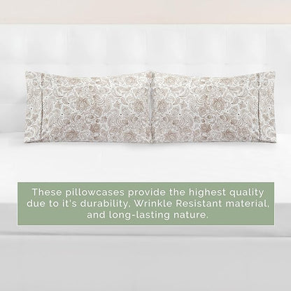 Elegant Comfort Ultra Soft Set of 2 Floral Print Pillowcases - 1500 Premium Hotel Quality Microfiber, Soft and Smooth Envelope Closure 2-Piece Pillow Covers - King, Paisley Taupe