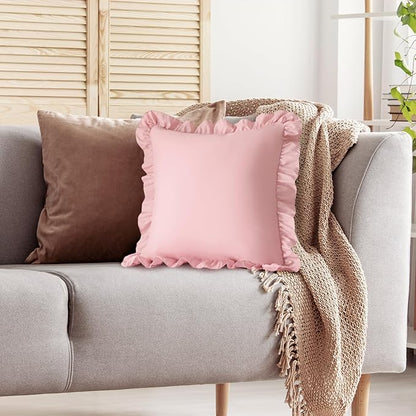 KKJIAF Ruffle Pillow Cases 26x26 Inches, Light Pink Square Ruffled Pillow Covers Set of 2, Microfiber Wrinkle Resistant Pillow Shams with Envelope Closure for Sofa Bed Living Room