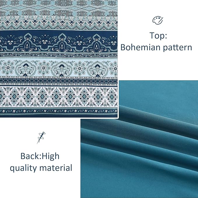 Cottolester Boho Comforter Set King Size 8 Pieces, Teal Blue Comforter Bohemian Striped Bed in A Bag, Soft Microfiber Bedding Set for All Seasons