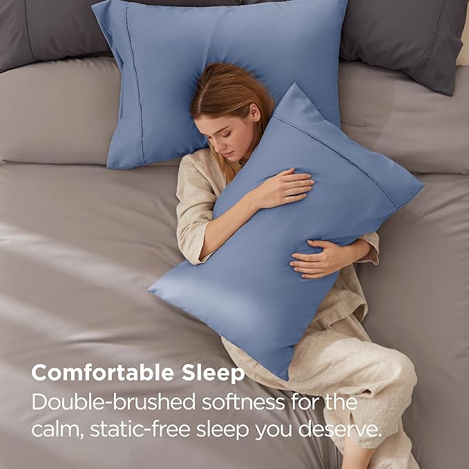 Bedsure Queen Pillow Cases Set of 2 - Slate Blue Brushed Microfiber Pillowcase 2 Pack, Super Soft and Cozy Pillow Case Covers with Envelope Closure for Kids, Wrinkle, Fade Resistant, 20x30 Inches