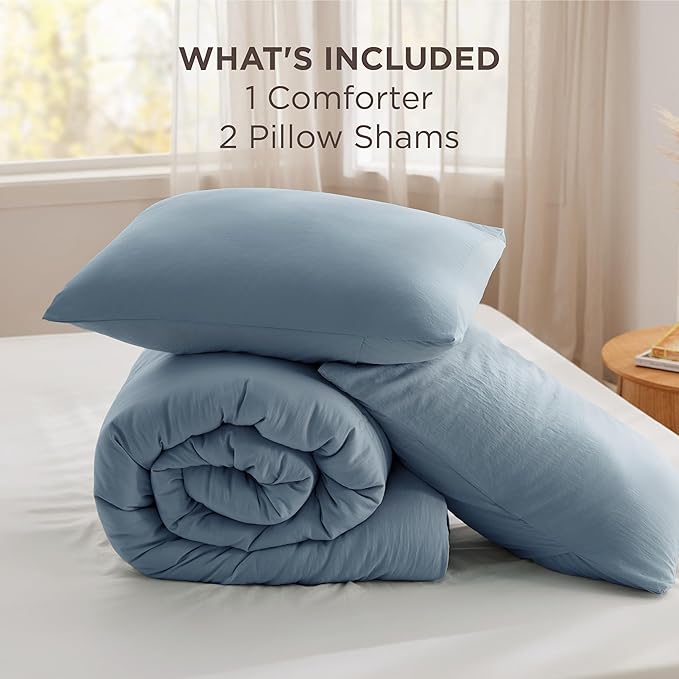 Bedsure Full Size Comforter Set Mineral Blue, Soft Prewashed Full Bedding, Quilted Comforter with Clover Design, Down Alternative Comforter for All Seasons, 3 Pieces Bed Set with 2 Pillow Shams