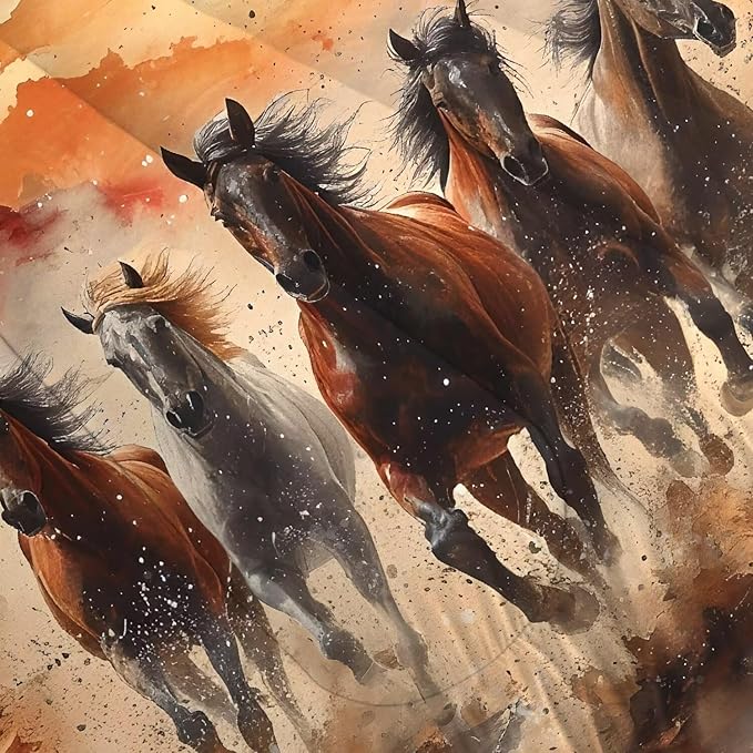 Galloping Horse Comforter Set King: Horse Bedding for Women Girls Boys Teens Bedroom Bed Dorm Western Quilt 1 Comforter + 2 Pillow Cases