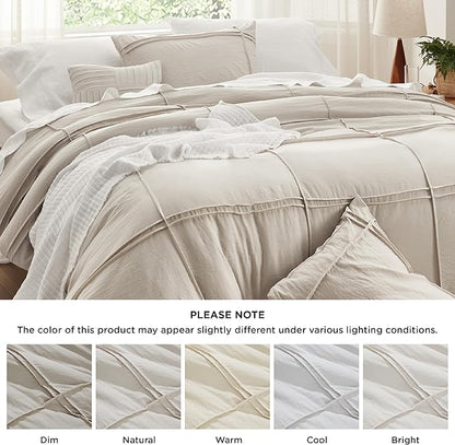 Bedsure Grid Boho Duvet Cover Queen Size - Shabby Chic Tufted Boho Bedding Set, 3 Pieces Shabby Chic Home Bedding for All Seasons, Includes 1 Queen Duvet Cover & 2 Pillowcases (Light Beige, 90" x 90")