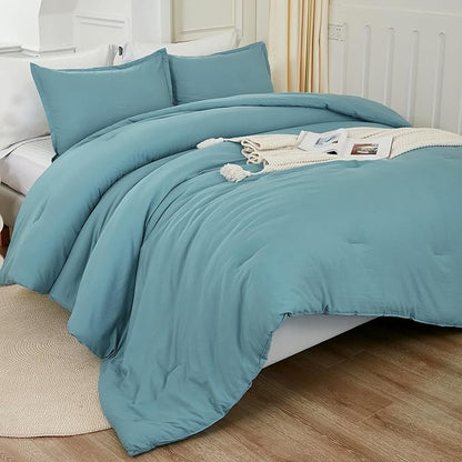 Litanika Comforters Twin XL Size Grayish Teal, 2 Pieces Lightweight Solid Bedding Set & Collections, All Season Fluffy Bed Set (68x92 Inches Comforter & 1 Pillowcase)