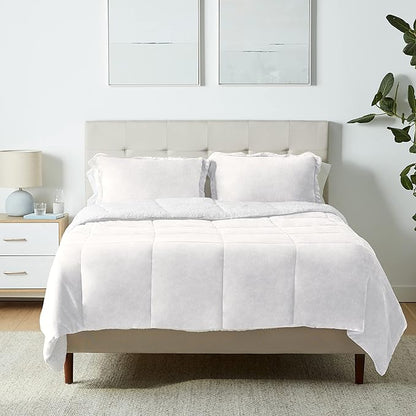 Amazon Basics 3-Piece Micromink Sherpa Bedding Set, Ultra-Soft, Warm All Season Comforter, Full/Queen, Cream
