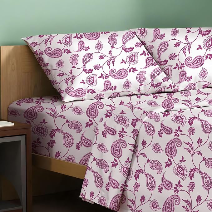 TEXAS LINEN CO. 100% Organic Cotton Printed Sheets Twin XL Size - 3 PC Organic Cotton Percale Sheets Twin XL (Paisley), Cooling Sheet for Dorm Room, 16" Deep Pocket Hotel Set - GOTS Certified