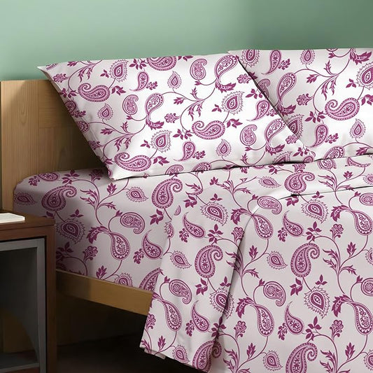 TEXAS LINEN CO. 100% Organic Cotton Printed Sheets Full Size - 4 PC Organic Cotton Percale Sheets Full Set (Paisley), Cooling & Breathable Sheet, 16" Deep Pocket Hotel Bedding - GOTS Certified