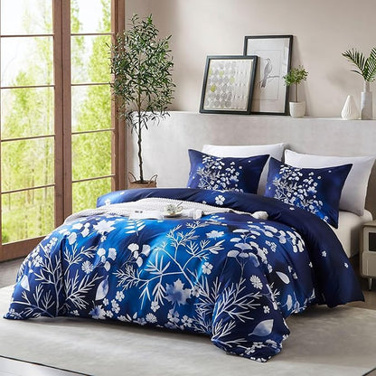 Cupocupa Duvet Cover Queen Size Set Boho Floral Pattern Queen Duvet Cover Set for Queen Size Bed Vintage Soft Bedding Leaf Print Duvet Cover with Pillowcases