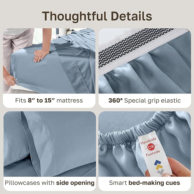 California Design Den Split King Sheets Sets for Adjustable Bed - Buttery Soft 800 Thread Count 100% Cotton Set, Sateen Bedding Set with Durable Twin XL Fitted Sheets - Blue