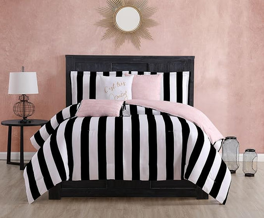 Juicy Couture JYZ010171 Cabana Stripe 6-Piece Reversible Set, King, Canaba Stripe Black