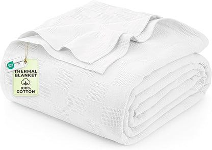 Utopia Bedding White 100% Cotton Blanket [Twin Size - 90x72 Inch] Lightweight, Soft and Breathable Thermal Dorm Bed Blanket for All Seasons