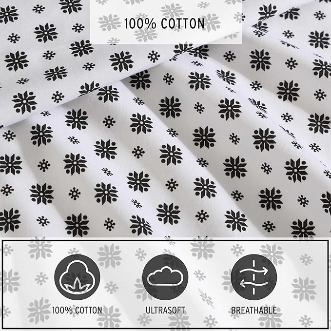 Eddie Bauer - Twin Sheet Set, Premium Cotton Percale Bedding Set, Super Soft Home Decor, Oeko-Tex Certified (Fairisle Sprinkle Black, Twin)