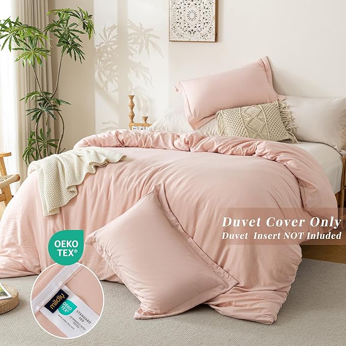 MILDLY Super Soft Duvet Cover 2pcs - 100% Washed Microfiber Light Pink Comforter Cover Set with Zipper Closure & Corner Ties (No Comforter)