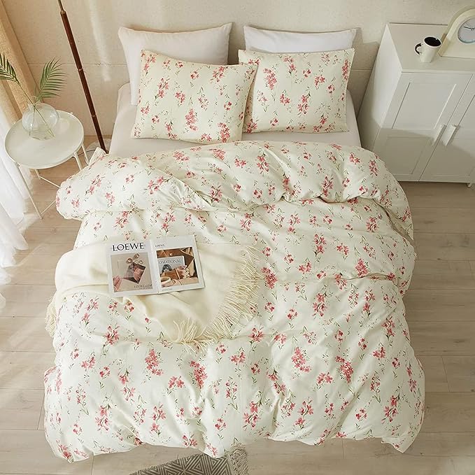 HighBuy Twin XL Comforter Set Pink Floral Boho Twin Extra Fit Comforter Set for College Boho Chic Flower Bedding Set All Season Farmhouse Lightweight Microfiber Comforters with 2 Pillowcases