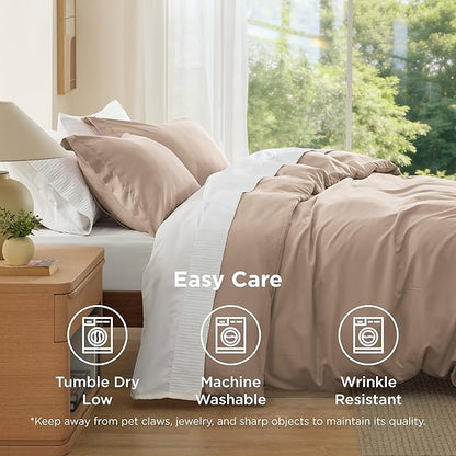 Bedsure Duvet Cover King Size - Soft Double Brushed Bedding Set for Kids & Adults, Zipper Closure, 3 Pieces, Includes 1 Duvet Cover (104"x90") & 2 Pillow Shams, NO Comforter, Light Khaki